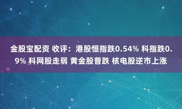 金股宝配资 收评：港股恒指跌0.54% 科指跌0.9% 科网股走弱 黄金股普跌 核电股逆市上涨